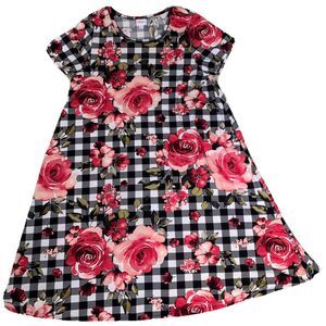 LuLaRoe Womens Dress Size XL‎ Jessie Pink Roses Black White Plaid Floral NWT